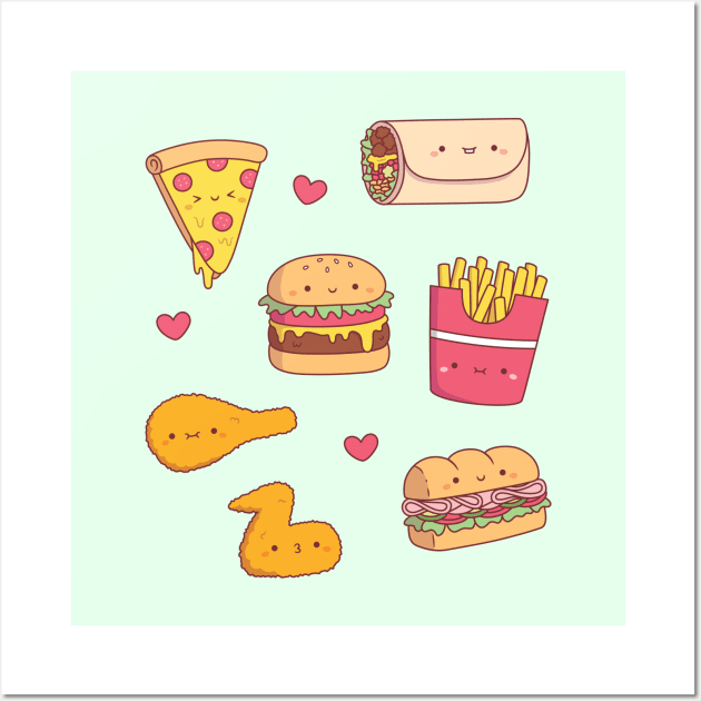 Cute Takeaway Food Doodles Pattern Wall Art by rustydoodle